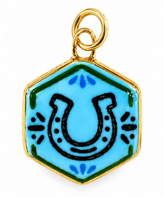 Cowboy Horseshoe Hex Charm Blue