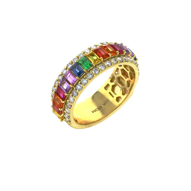 Rainbow Gem Emerald Cut Ring 10kt YG 1.85ct SI-GH 0.75ct 4.9gr Size 7 RN00160