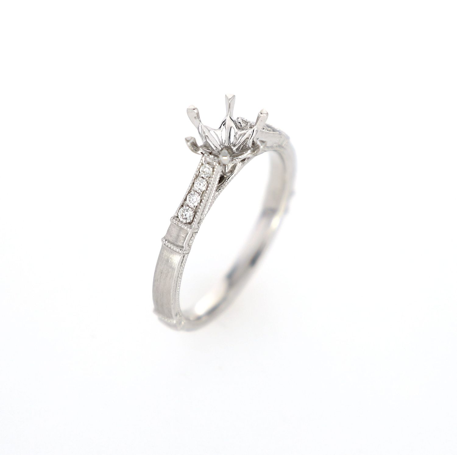 6 prong Ring Mount 0.75cttw 18kt WG 2.91gr 8RD Diamond 0.08CT RN00173