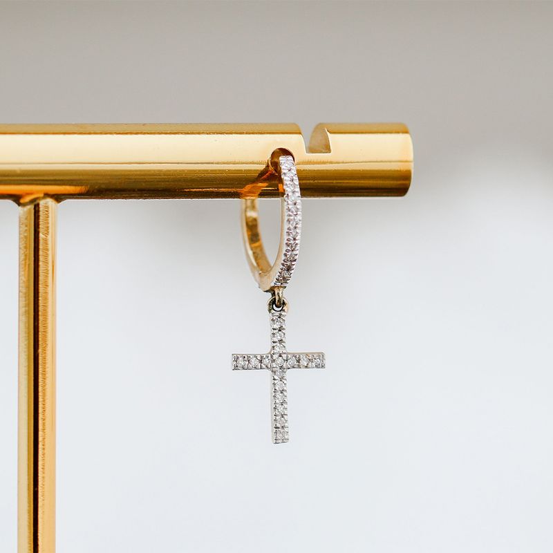 Huggie Diamond Cross Earrings 10kt YG 0.15cttw ER00134