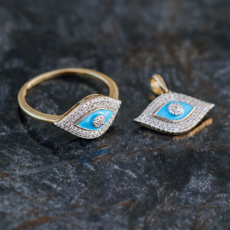 Diamond Evil Eye Ring, Pendant &amp; Earring Set 10kt YG 0.53cttw ER00122