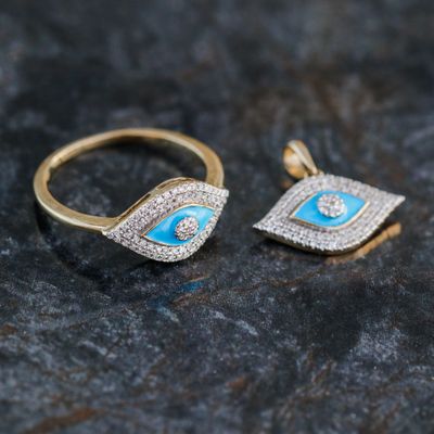 Diamond Evil Eye Ring, Pendant &amp; Earring Set 10kt YG 0.53cttw ER00122
