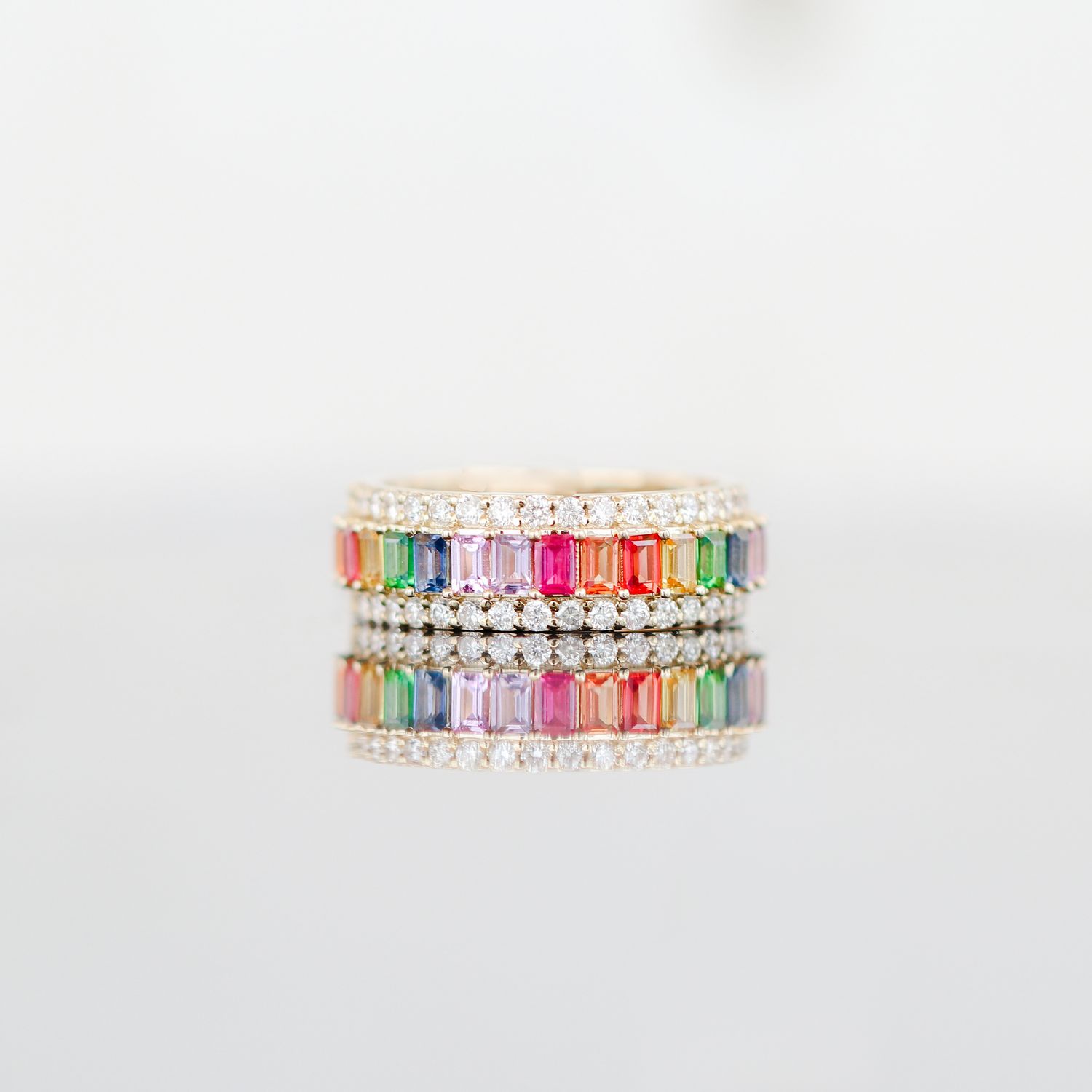 Rainbow Gem Emerald Cut Ring 10kt YG 1.85ct SI-GH 0.75ct 4.9gr Size 7 RN00160