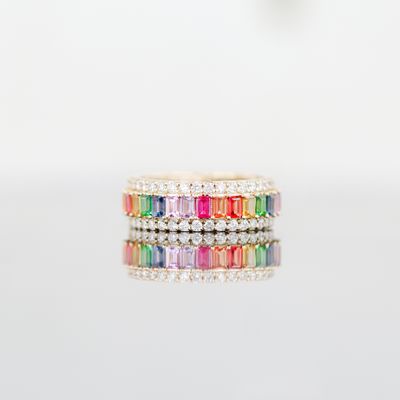 Rainbow Gem Emerald Cut Ring 10kt YG 1.85ct SI-GH 0.75ct 4.9gr Size 7 RN00160