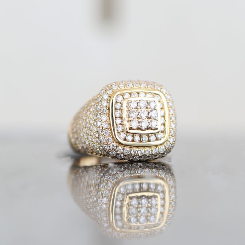 Round Edge Diamond Layered Square Ring 14kt YG 14.8gr Size 10 3.32cttw Si-GH RN000258