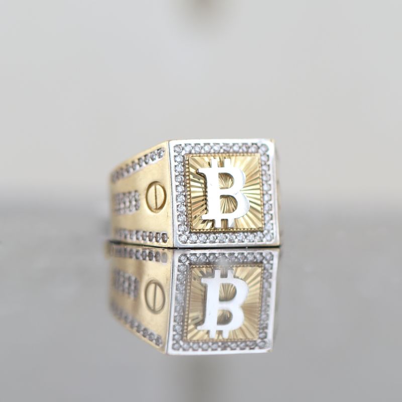 Bitcoin Logo Ring With Crystals 10kt YG 9.3gr RN000331