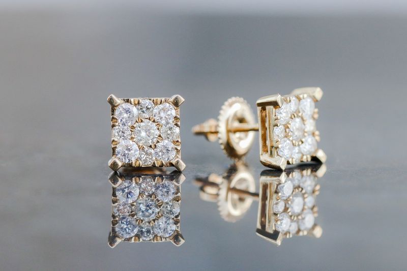Square Cluster Earrings 10kt YG 0.75cttw SI-I GHIJ ER00398