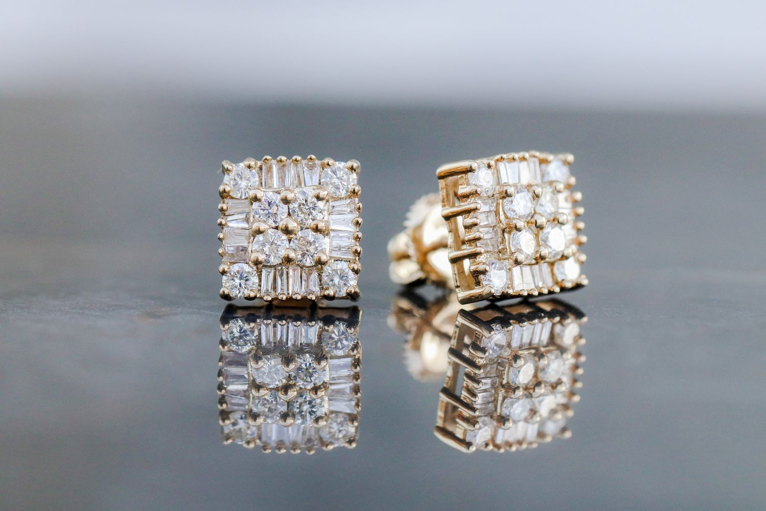 Baguette and Round Square Earrings 10k YG 1.03cttw SI-I GHIJ ER00408