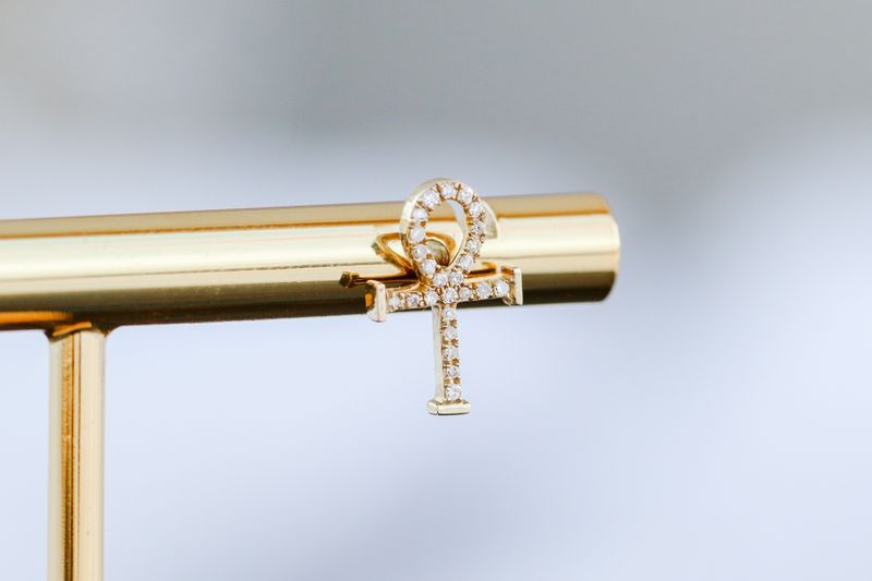 Diamond Ankh Stud Earrings 10kt YG 0.15cttw SI-I GHI ER00481