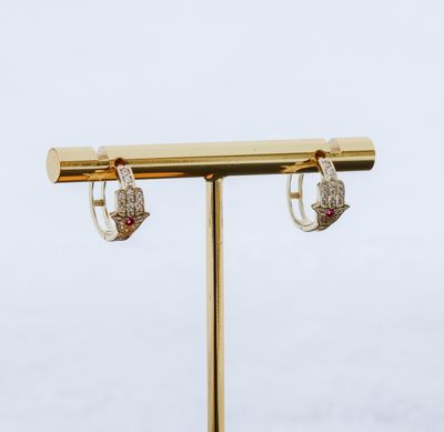 Hamsa Huggies 14kt YG CZ 1.5cm 2.4gr ER00158
