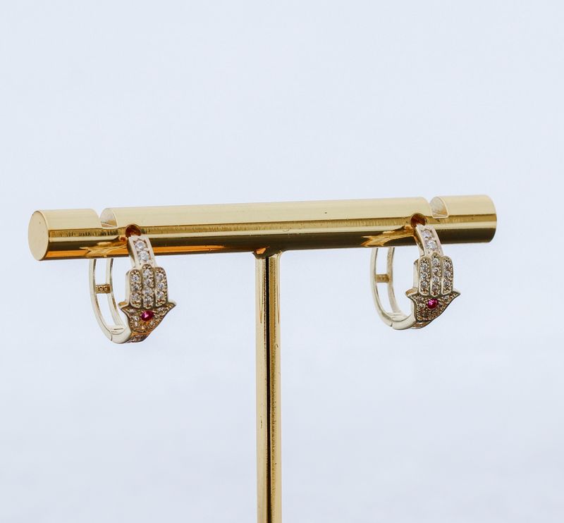 Hamsa Huggies 14kt YG CZ 2gr 1cm ER00154