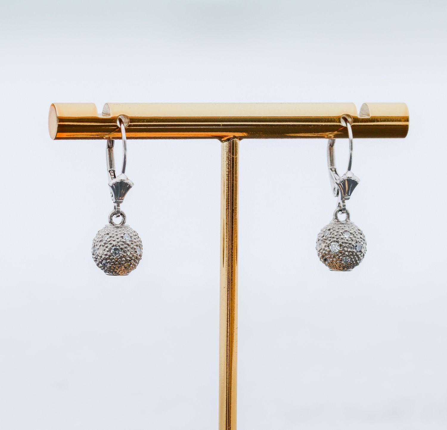 Diamond Bead Dangle Lever Back Earrings 14kt WG 3.5gr ER00472