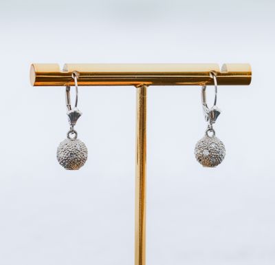 Diamond Bead Dangle Lever Back Earrings 14kt WG 3.5gr ER00472