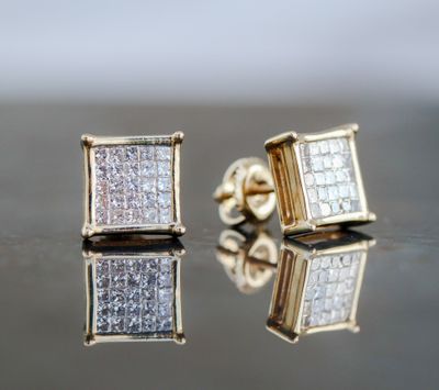 Invisible Set Princess Earrings 10kt YG 0.90cttw SI-I GHIJ ER00433