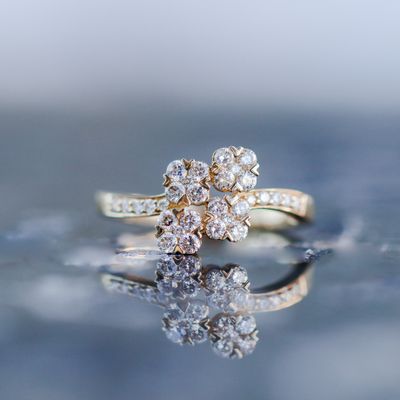 4-Clover Staggered Ring 14kt YG 1.98gr 0.47cttw RN000373