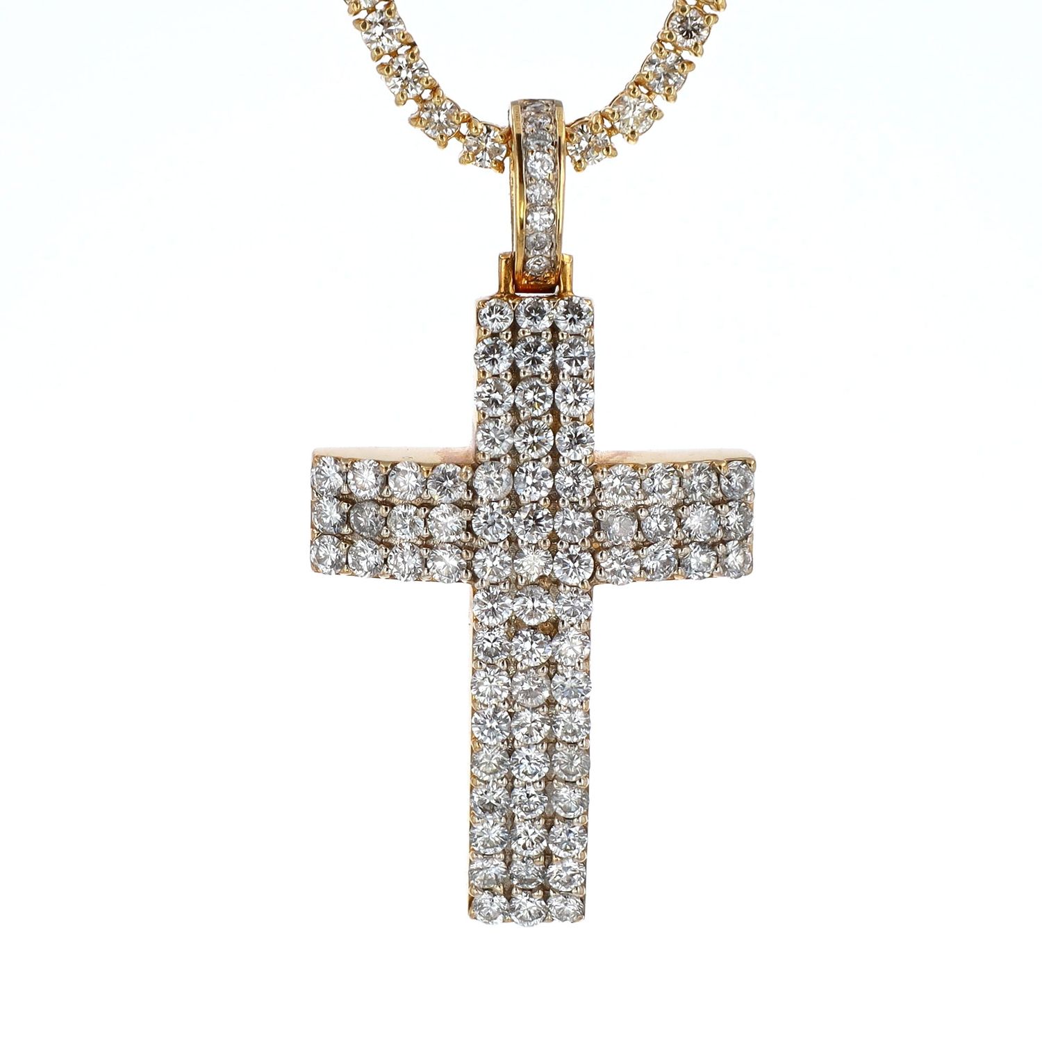3 Row Diamond  Cross Pendant 10kt YG 9.1gr 3.25cttw SI/I-GHI PN000485