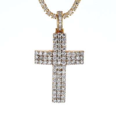3 Row Diamond  Cross Pendant 10kt YG 9.1gr 3.25cttw SI/I-GHI PN000485