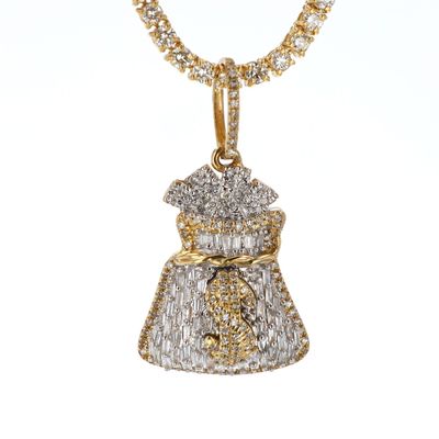 Money Bag Pendant 10kt YG 4.8gr 0.70cttw SI-I GHIJ PN000997