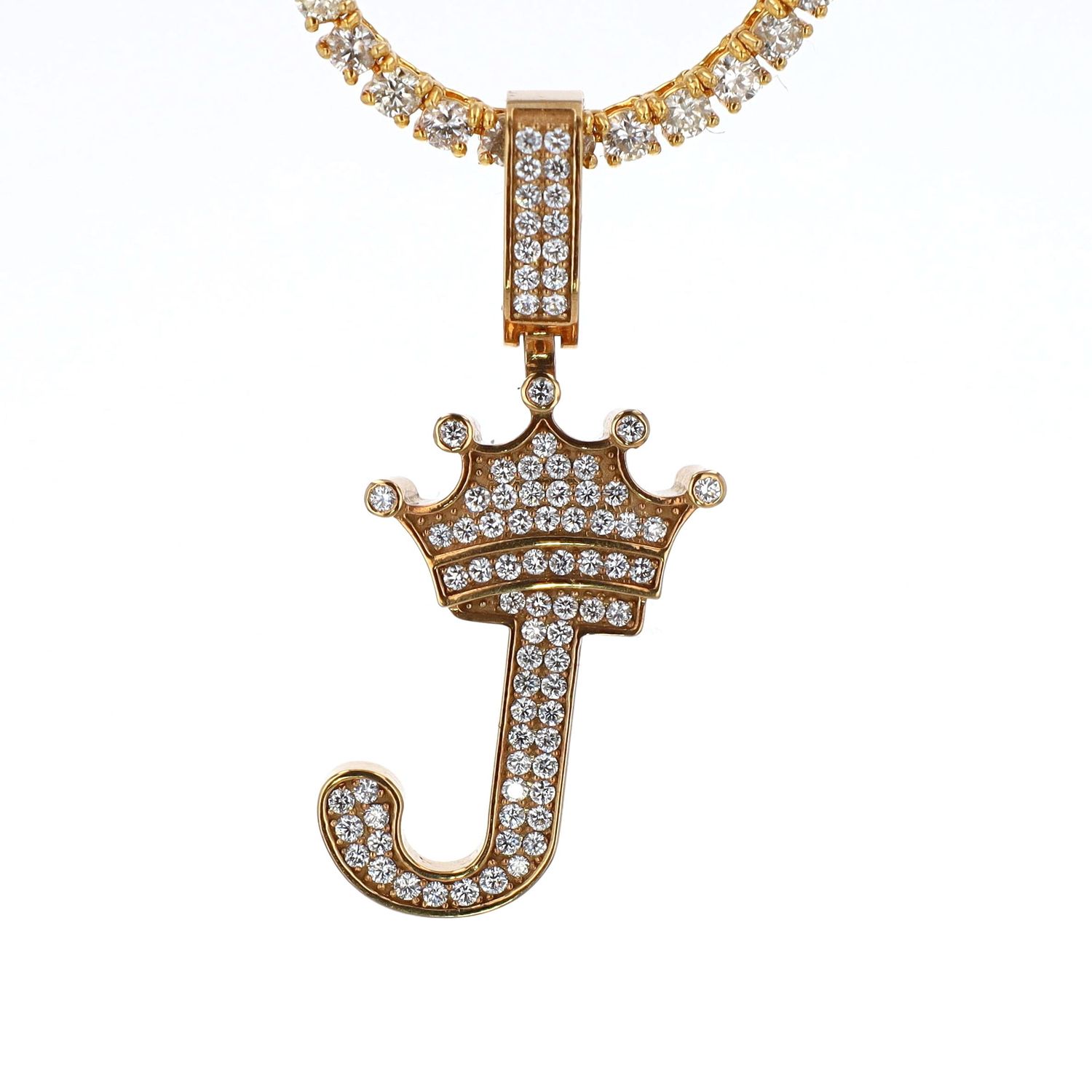 Letter J with Crown Pendant 10kt WG 5.2gr 2&quot; Tall 0.5&quot; Wide 0.45cttw SI/I GHI  PN000839