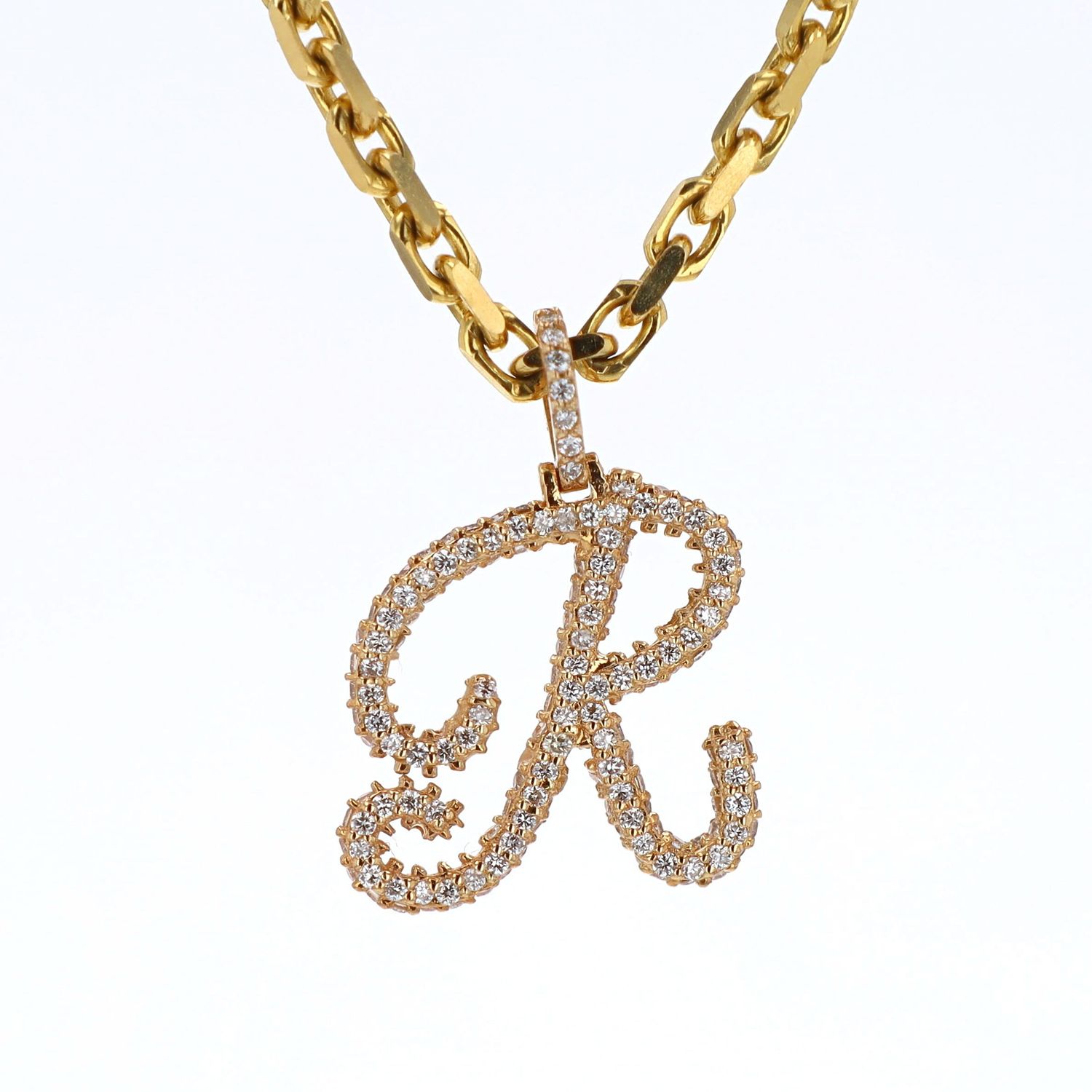 Letter R Pendant 14kt YG 1.8gr VS-FG NAT Diamonds 1.46cttw 15mm PN00104
