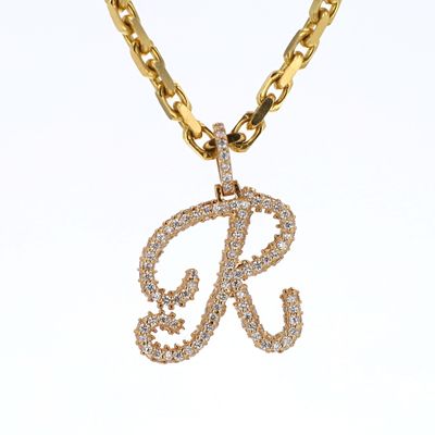 Letter R Pendant 14kt YG 1.8gr VS-FG NAT Diamonds 1.46cttw 15mm PN00104