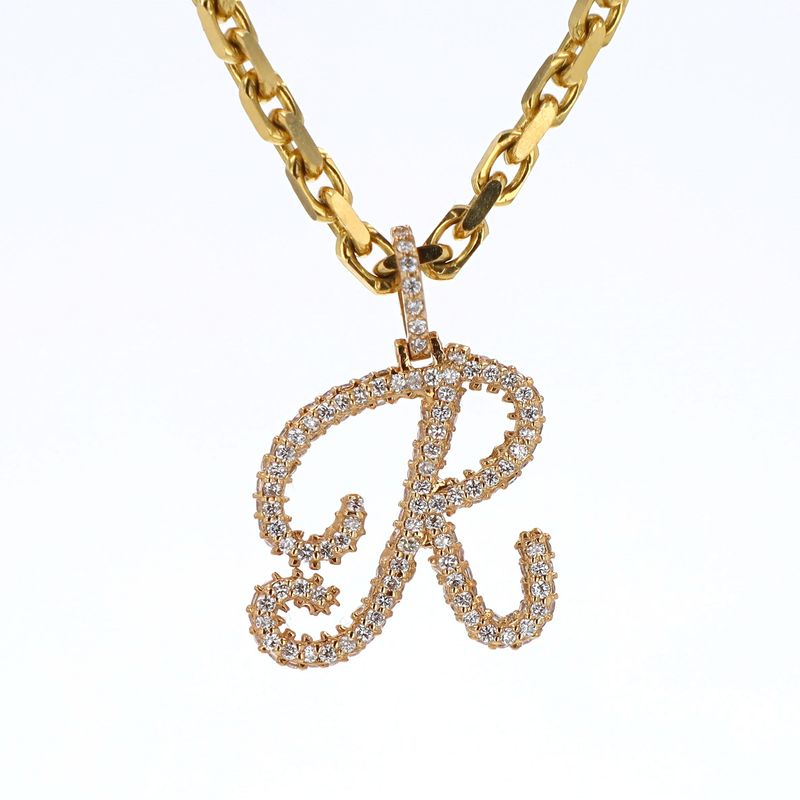 Letter R Pendant 14kt YG 1.8gr VS-FG Diamonds 1.46cttw 15mm PN00104