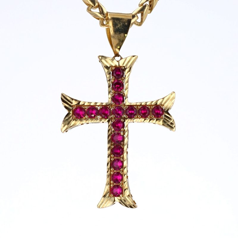 Large Cross Pendant 10kt YG Pink CZ 4.7gr PN00171