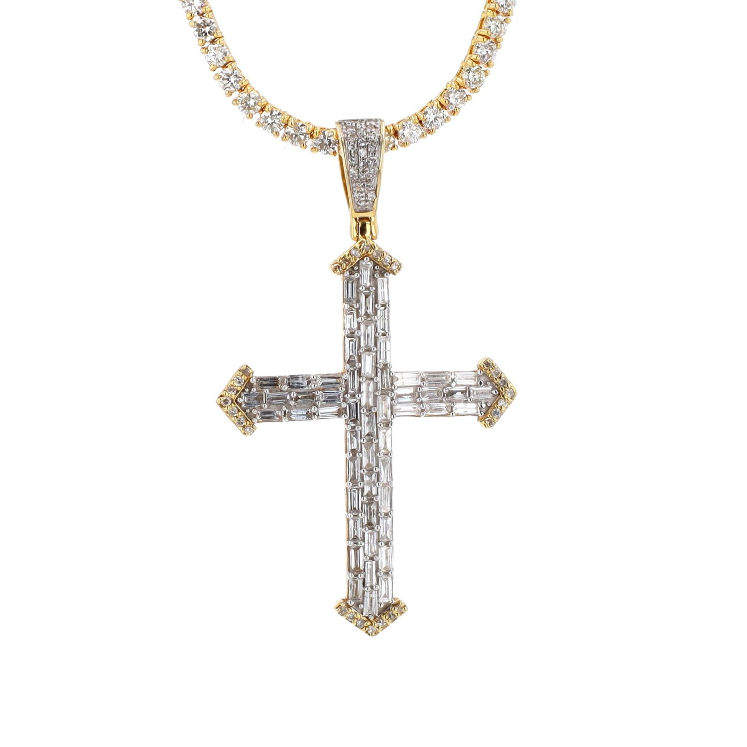 Baguette Diamond Cross Pendant 14kt YG 4.7gr 1.79cttw SI-GHI PN000955