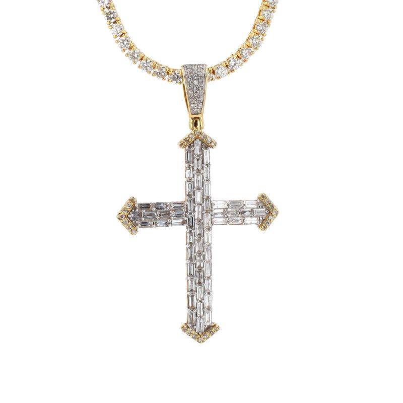 Baguette Diamond Cross Pendant 14kt YG 4.7gr 1.79cttw SI-GHI PN000955