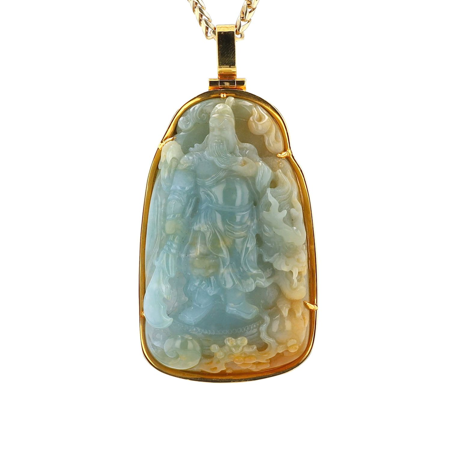 Canadian Diamond Boyz Guan Yu Jade Pendant 18kt YG &amp; Jade 143gr PN00101