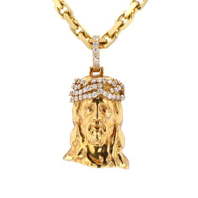 CDB Bijoux Jesus Pendant Head 18kt YG 4.1gr 0.25cttw VS GH+ PN0001047