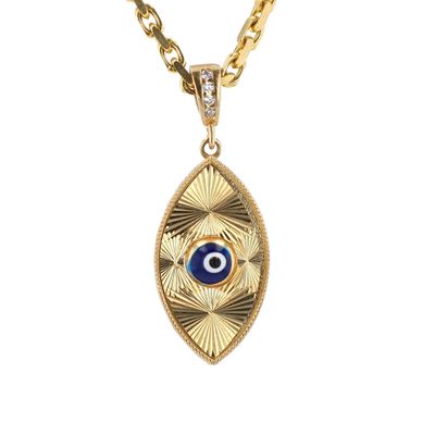 Blue Starburst Evil Eye Pendant 10kt YG CZ 2.3gr PN00131