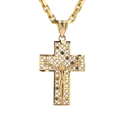 Patterned Jesus on Cross Pendant 10kt 1.8gr YG      PN000811