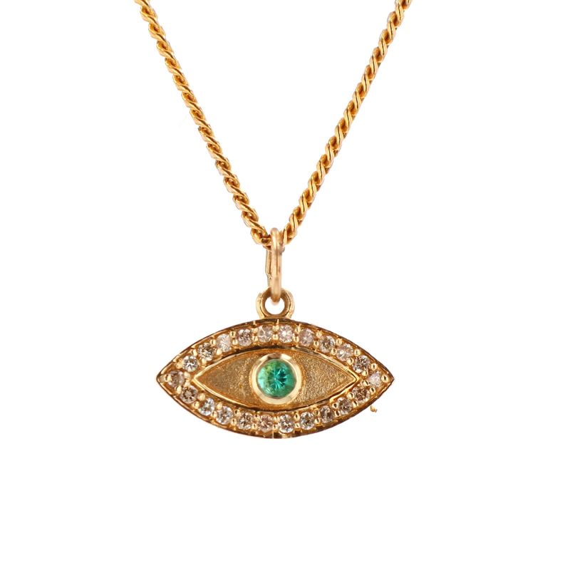 Sapphire Evil Eye Pendant 14kt YG Diamond 0.19cttw Saph:0.095 0.8gr PN00132