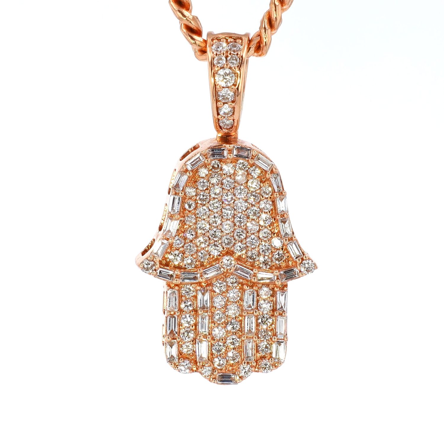 Diamond Hamsa Hand Pendant 14Kt RG 7.9gr 1.62cttw SI-GH PN000859