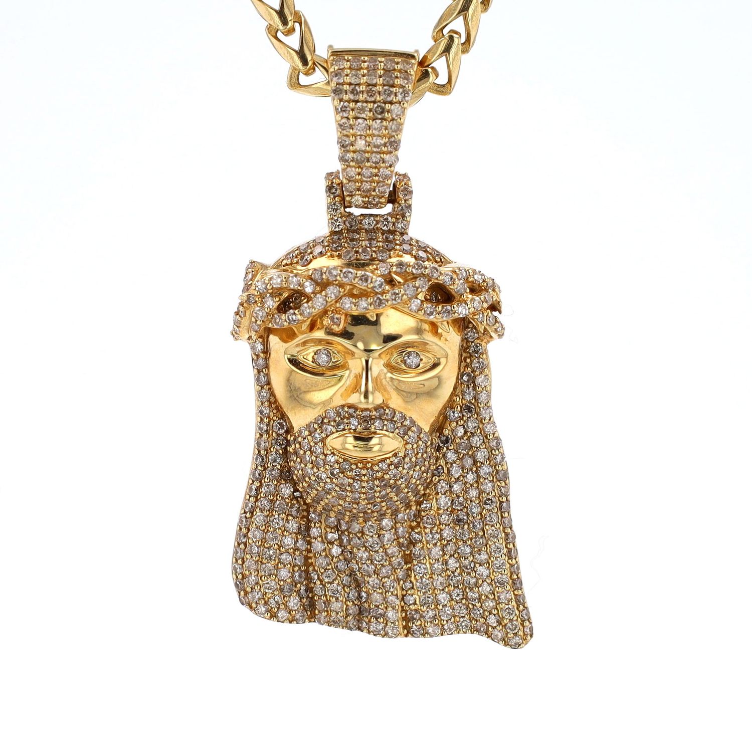 Large Jesus Head Pendant 14kt YG 25.7gr 4.13cttw PN000954