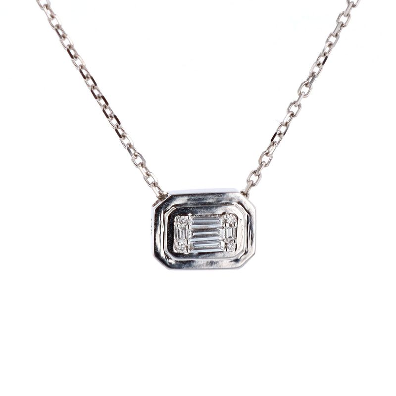 Baguette Cluster Necklace 14kt WG 2.62gr 0.12cttw SI-GHI PN0001046