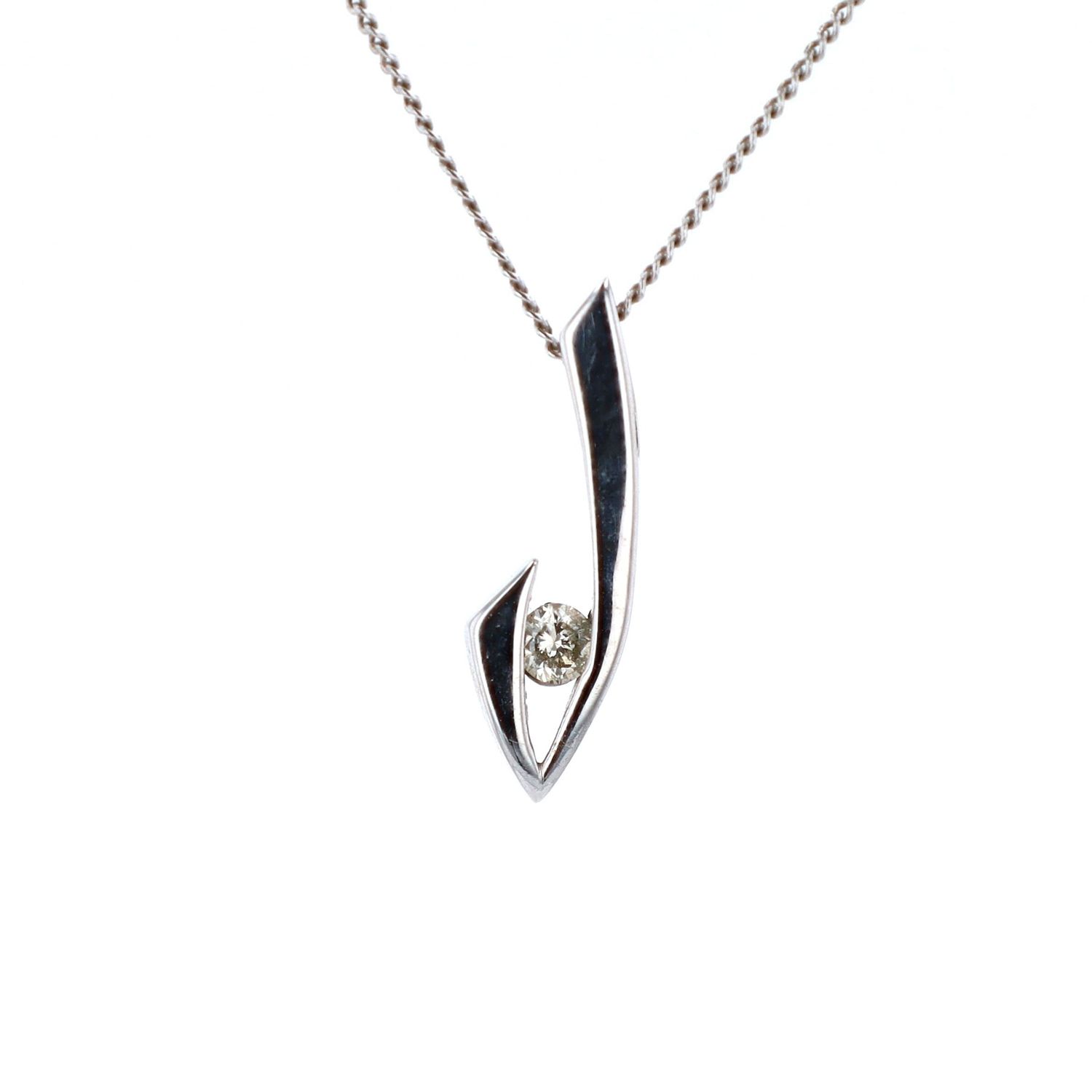 Diamond Solitair Necklace 0.07cttw 10kt WG 1.4gr SI-I 16&quot; PN000653