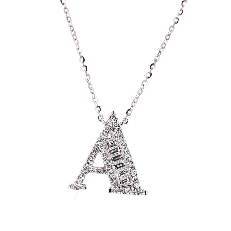 Letter Necklace &quot;A&quot; 18kt WG 1.75gr 16&quot; Natural Diamonds 40pc RD 6pc BD 0.27cttw  Si+GH+ NE00122