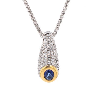 Diamond Teardrop Oval Sapphire Pendant 18kt WG/YG 10.8gr 0.94cttwD SI/I-GHI 1.06cttwS PNZ00656