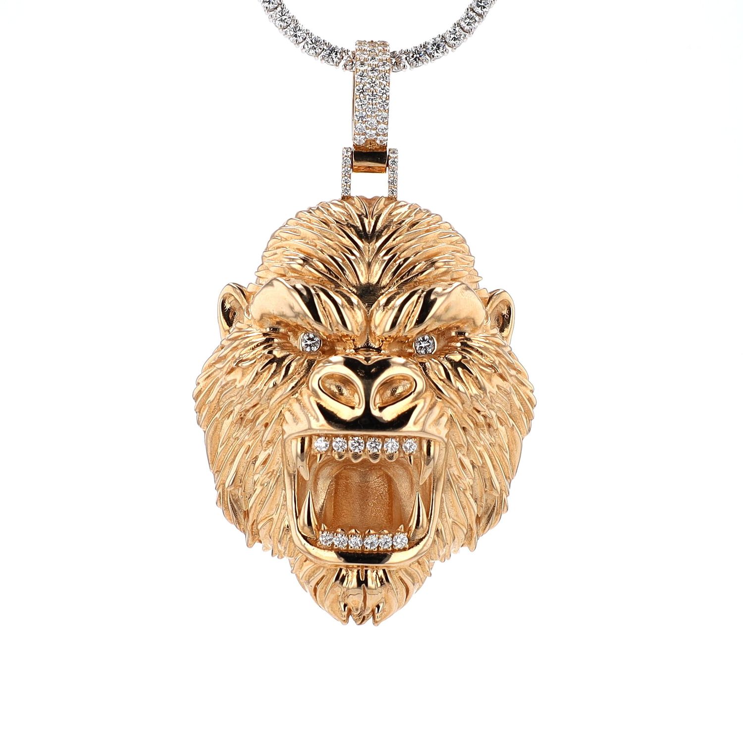 3D Gorilla Pendant 10kt YG 74.88gr 1.35cttw Natural VS+FG+ PN00185