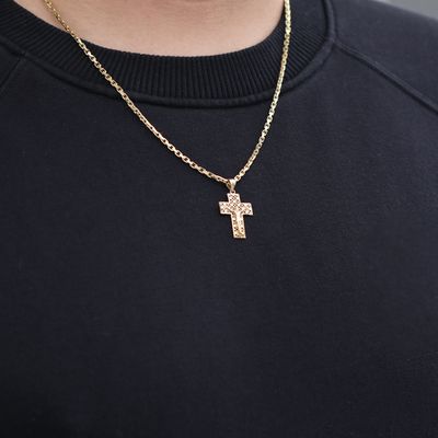 Patterned Jesus on Cross Pendant 10kt 1.8gr YG      PN000811