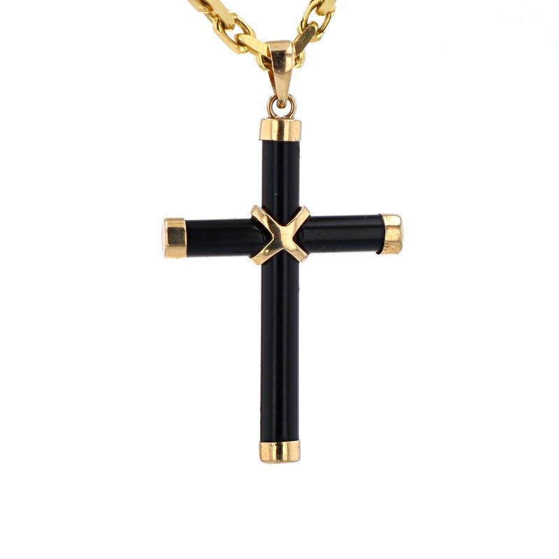 Black Onyx Cross Pendant 14kt YG 1.3gr PN00149