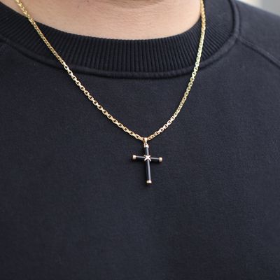 Black Onyx Cross Pendant 14kt YG 1.3gr PN00149