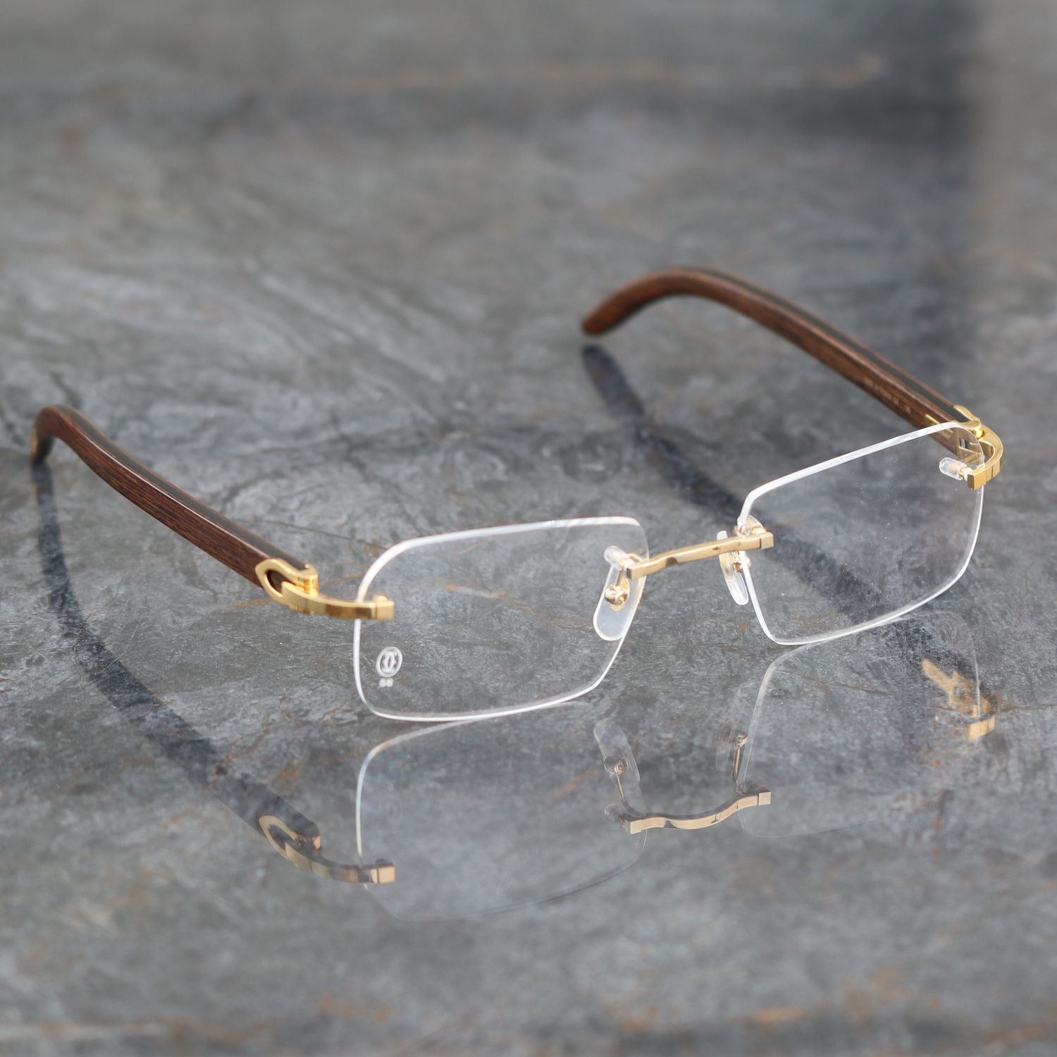 Signature De Cartier Sunglasses - Smooth Gold Finish / Brown wood 50mm lenses 19mm bridge 140mm temples S#ESW00471 SG00111C