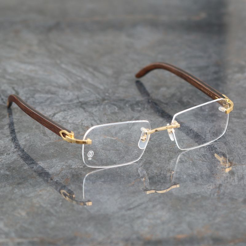 Signature De Cartier Sunglasses - Smooth Gold Finish / Brown wood 50mm lenses 19mm bridge 140mm temples S#ESW00471 SG00111C