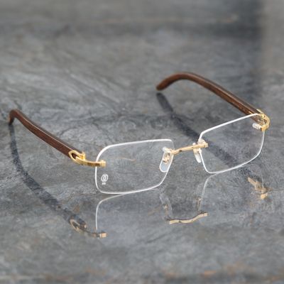 Signature De Cartier Sunglasses - Smooth Gold Finish / Brown wood 50mm lenses 19mm bridge 140mm temples S#ESW00471 SG00111C