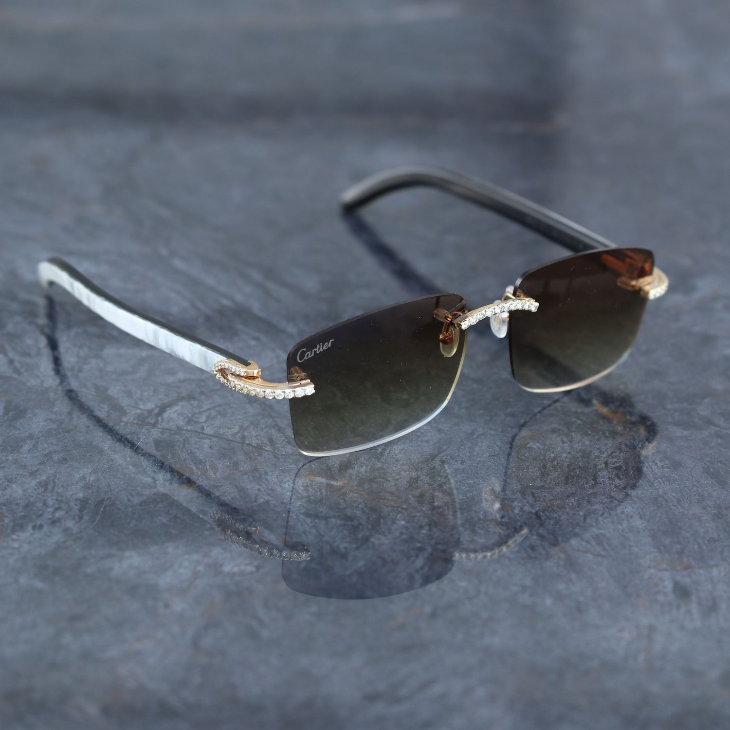 Cartier White Arm Buffs Smokey Brown/Green Lenses YG 3.68cttw I1-IJ Natural VVS SG00117