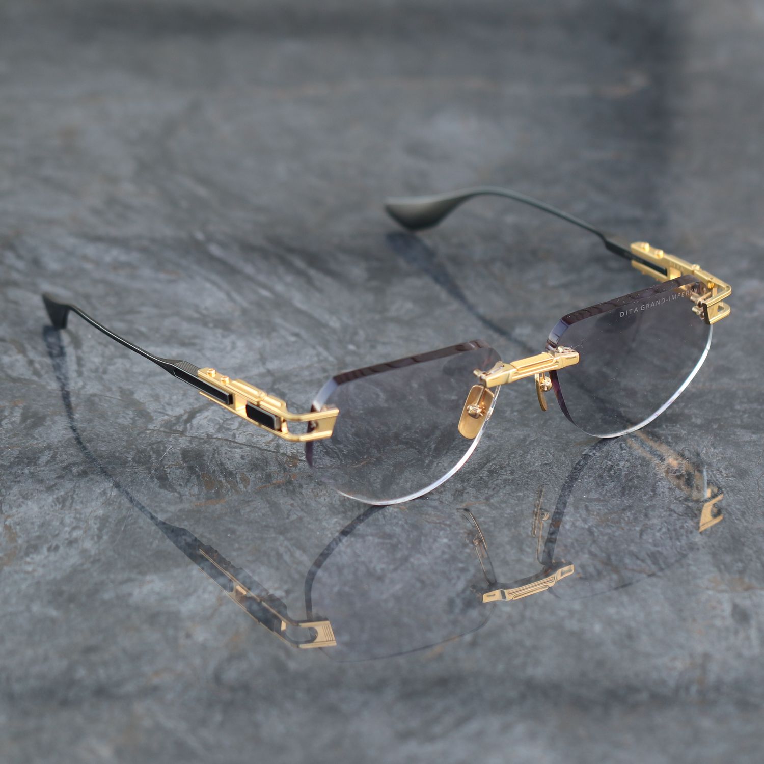 Grand-Impryn Sunglasses Yellow Gold Titanium Grey Gradient Lenses 56-17-137-044 SG00114C