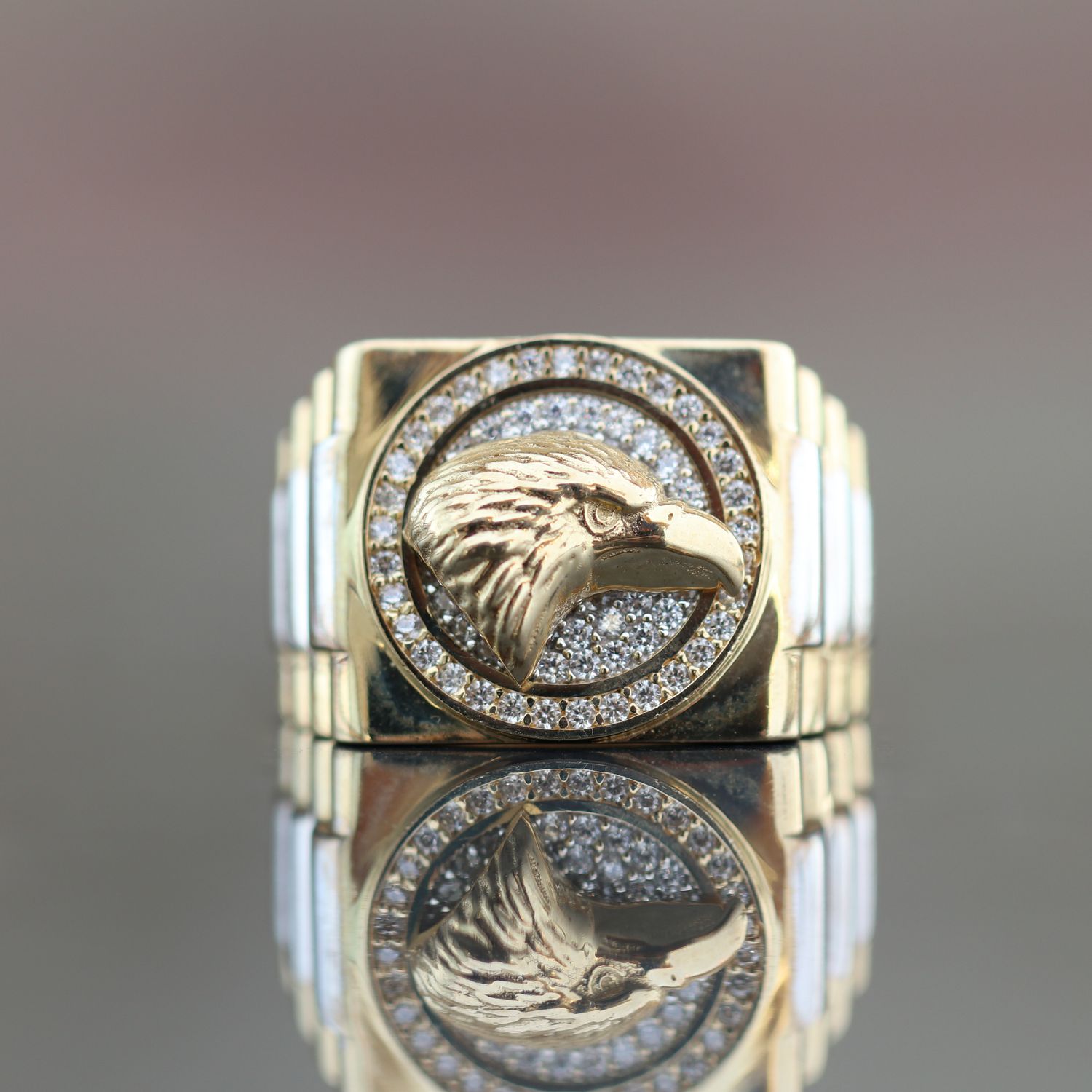 Eagle Head With Crystals Ring 10kt YG 8.6gr RN000363